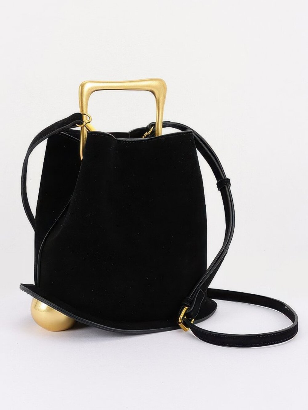 Faux Suede Metal Handle Bag
